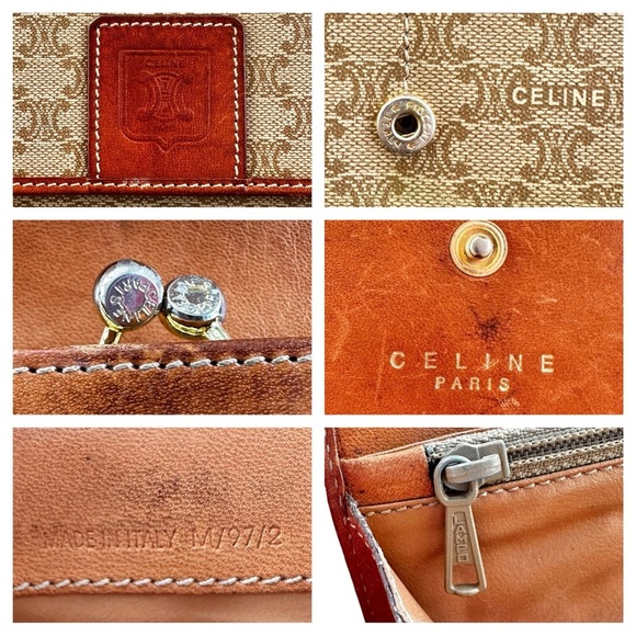 Authentic CELINE Macadam Beige Canvas & Leather Kisslock Long Wallet - Picture 2 of 15